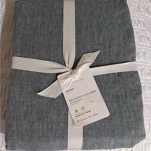 Pottery Barn Belgian Flax Linen Chambray Blue Queen Fitted Sheet